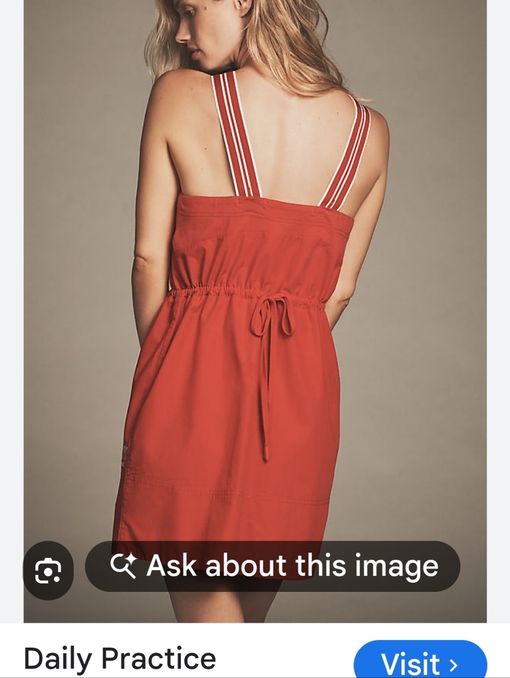 Red Mini Sundress with Striped Straps - Picture 7 of 8